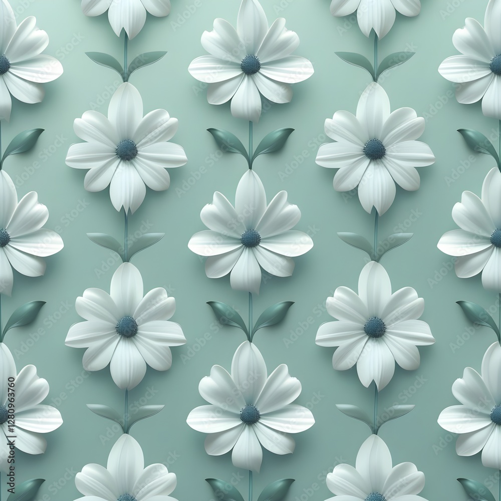 Floral seamless pattern with simple flower in light turquoise background Generative AI Floral seamless pattern with simple flower in light turquoise background Generative AI