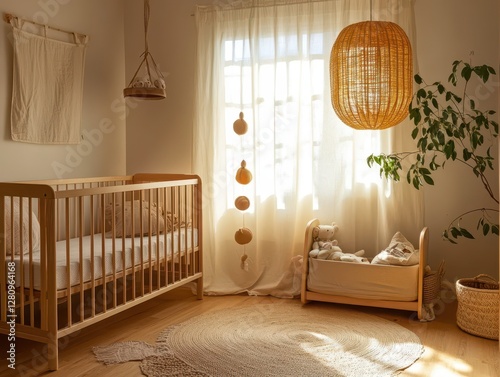 A sunny lightened room presents an attractive baby nursery design