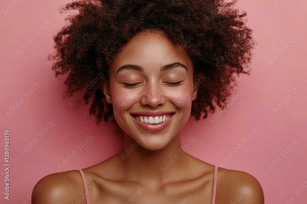 Face skincare. Beautiful happy lady applying moisturizer on face and smiling with closed eyes, enjoy cosmetic over pink background, Generative AI Face skincare. Beautiful happy lady applying moisturizer on face and smiling with closed eyes, enjoy cosmetic over pink background, Generative AI