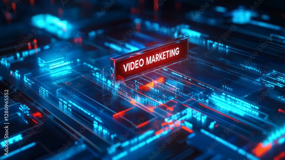 Futuristic digital interface highlighting video marketing concept Futuristic digital interface highlighting video marketing concept