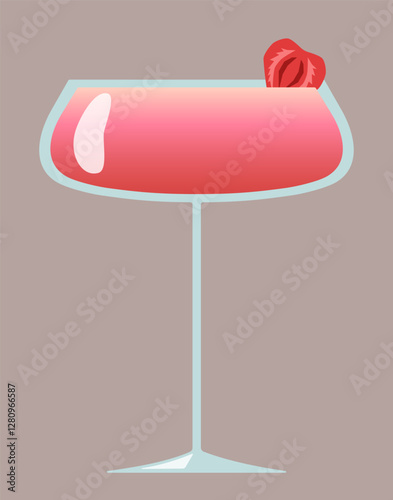 Alcoholic vector drink with a strawberry. Simple cocktail illustration