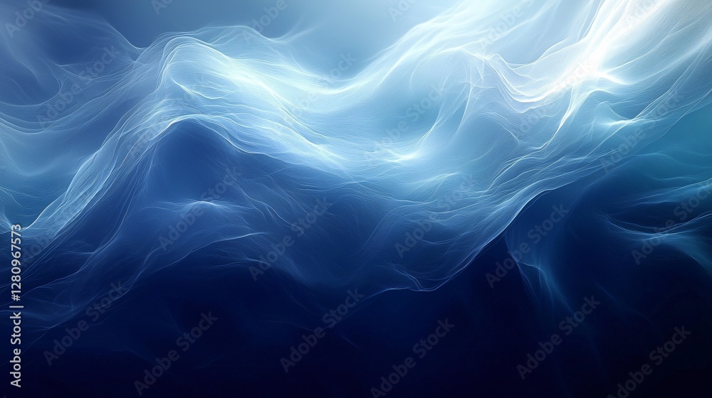 Fototapeta premium Abstract Flowing Waves of Blue and White Light Creating a Dreamy Oceanic Background