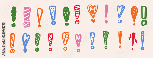 Doodle exclamation mark set isolated. Hand drawn scribble idea symbol collection. Vector hand written signs