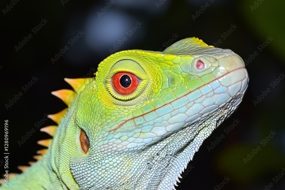 Fototapeta premium Green Plumed Basilisk Lizard Basiliscus plumifrons, Boca Tapada
