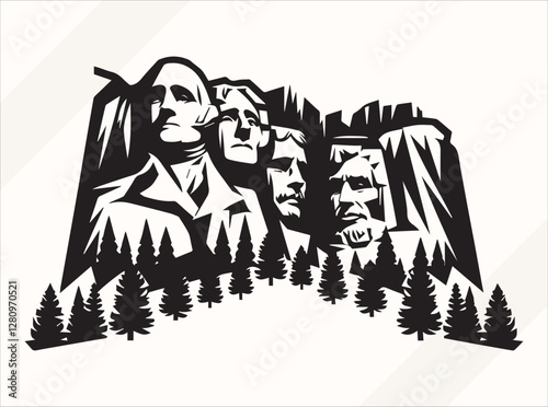 Black Mount Rushmore Silhouette Illustration for Logos Prints and Design