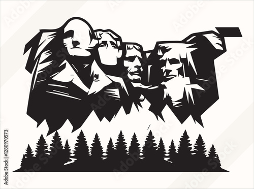 Black Mount Rushmore Silhouette Illustration for Logos Prints and Design