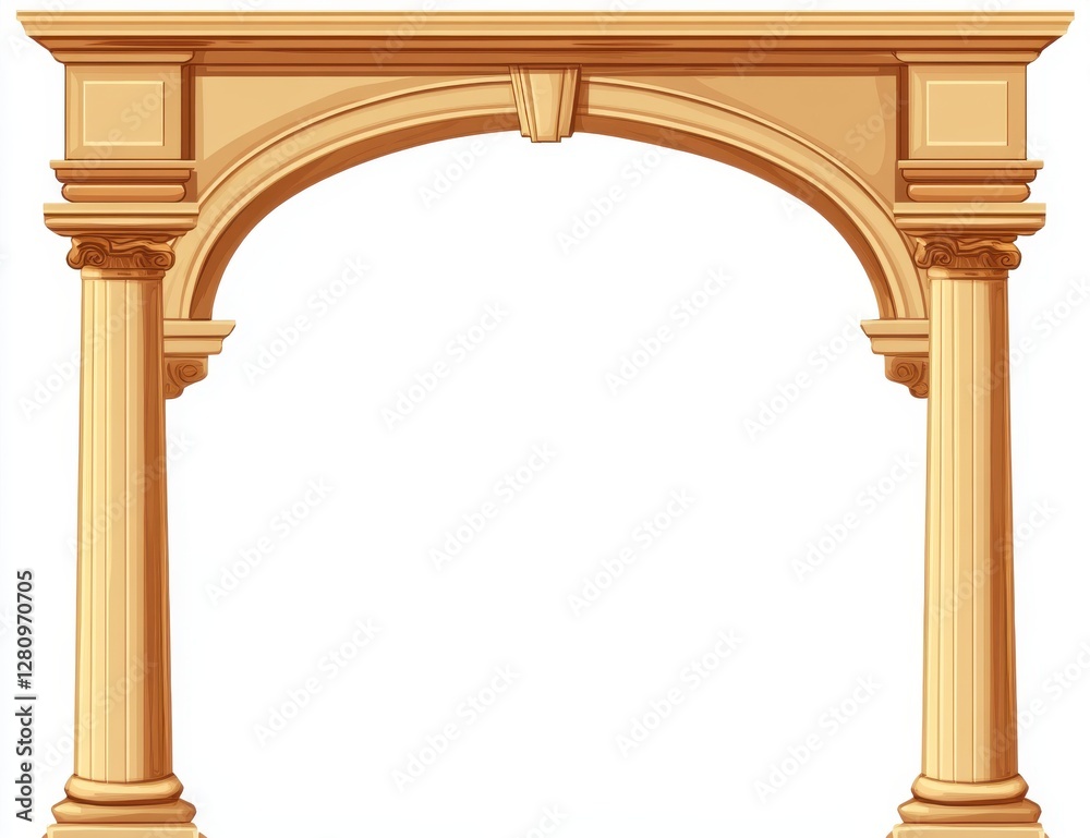 Naklejka premium Elegant Stone Arch: A beautifully crafted stone arch with classical columns stands, showcasing the timeless beauty of architecture, promising a journey through time.