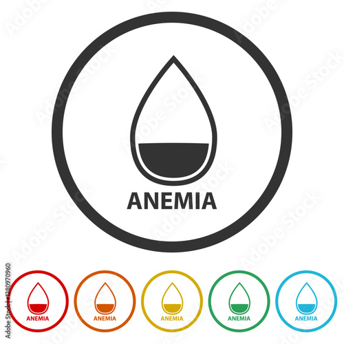 Anemia icon. Set icons in color circle buttons