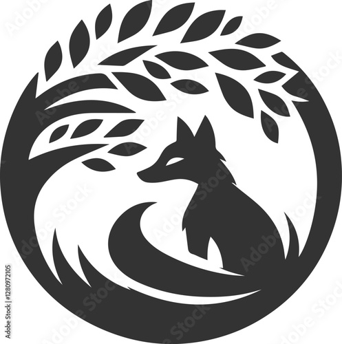 A fox hiding behind a bush animal vector silhouette