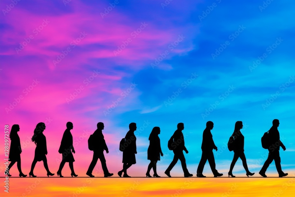 Fototapeta premium Group diversity silhouette multiethnic people from the side Community of colleagues or collaborators Concept of bargain agreement or pact Collaborate Co-workers Harmony Organization