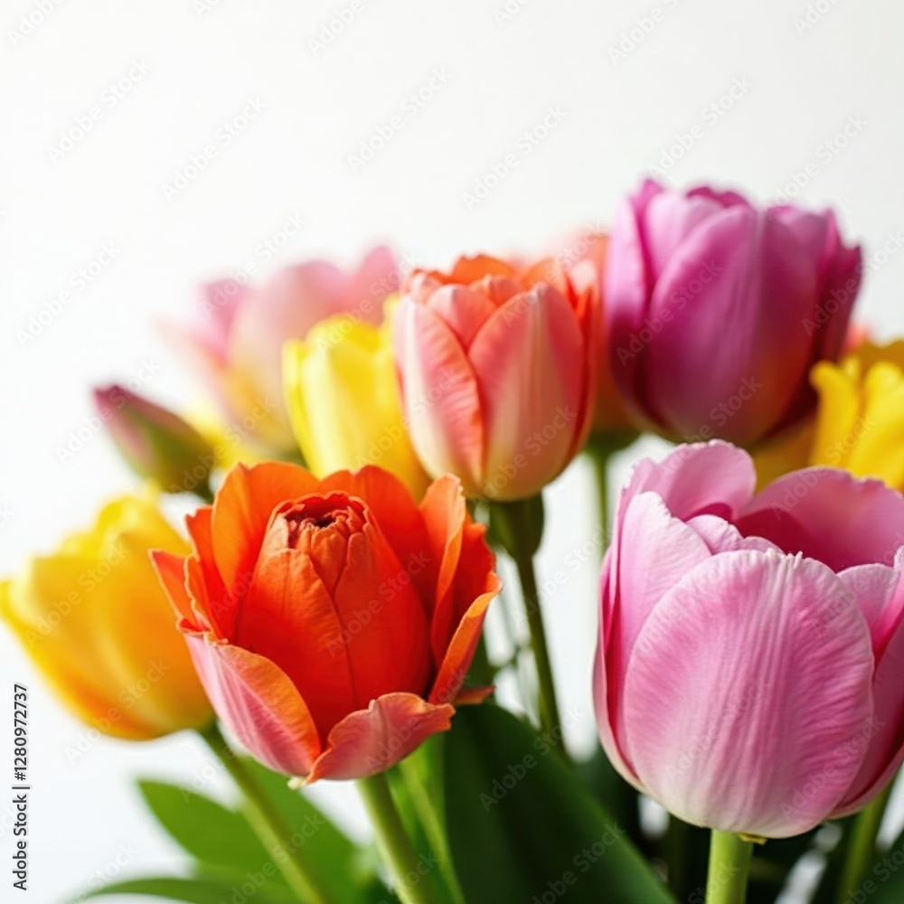 Obraz premium Close-up, assorted flowers, pure white setting, colorful, white