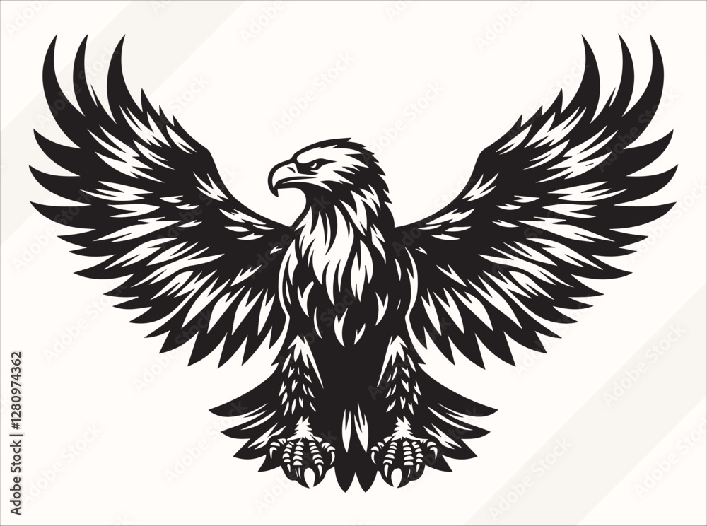 Obraz premium Black Bald Eagle Silhouette Illustration for Logos Prints and Design