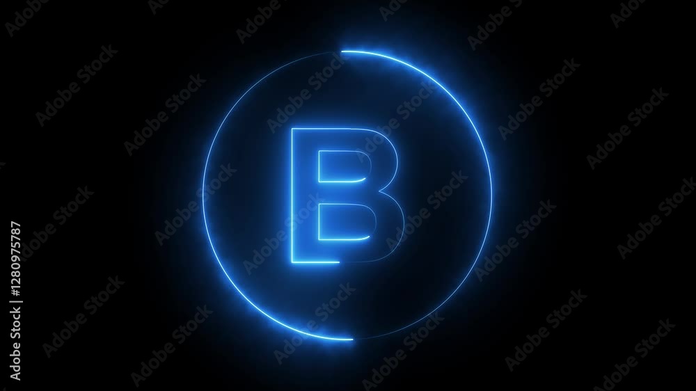 Neon B text animation on black background. B text and neon circle motion. Neon B text animation on black background. B text and neon circle motion.