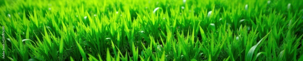 Lush green lawn viewed from above Texture of blades visible , aerial, yard, rural Lush green lawn viewed from above Texture of blades visible , aerial, yard, rural