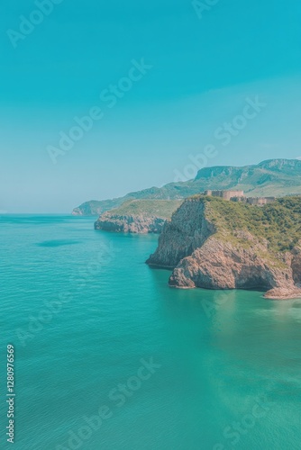 Stunning coastal view showcasing cliffs meeting serene turquoise