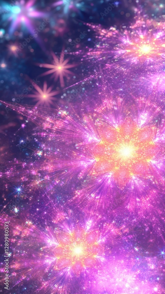 Vibrant purple and blue fireworks illuminate the night sky, surrounded by twinkling stars, creating a stunning celestial display. Vibrant purple and blue fireworks illuminate the night sky, surrounded by twinkling stars, creating a stunning celestial display.