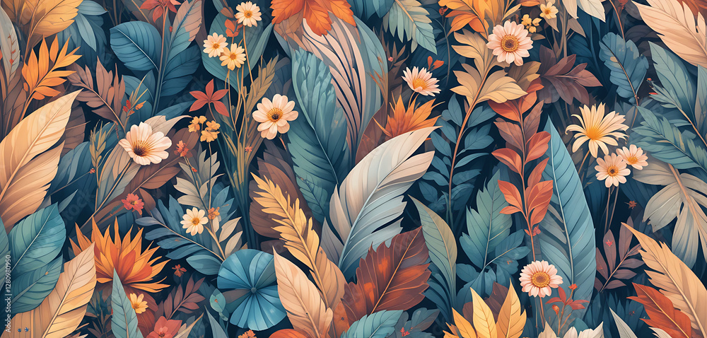 abstract plants and leafs seamless pattern in warm colors gradient combination, illustrated vector style, minimalist, warmer theme, seamless pattern, summer theme, water color painting, digitally gene abstract plants and leafs seamless pattern in warm colors gradient combination, illustrated vector style, minimalist, warmer theme, seamless pattern, summer theme, water color painting, digitally gene