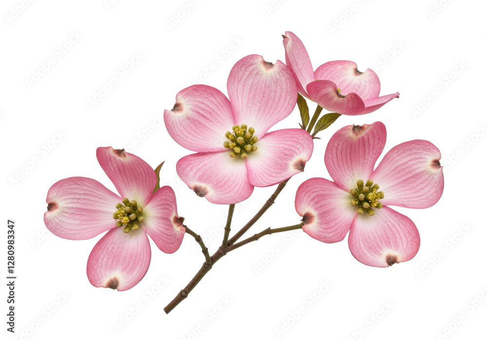 Isolated Delicate Pink Dogwood Blossoms on Branch Isolated Delicate Pink Dogwood Blossoms on Branch