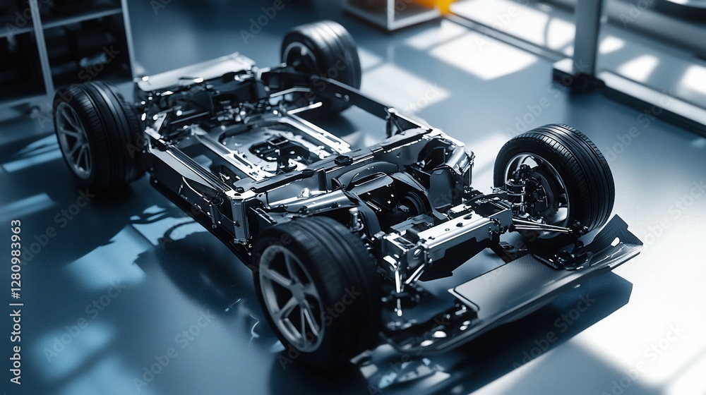 Obraz premium Factory floor chassis assembly automotive production