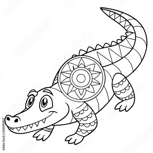 Cute Alligator Coloring Page: Detailed Cartoon Crocodile Illustration for Kids & Adults, Printable Animal Art Therapy Design