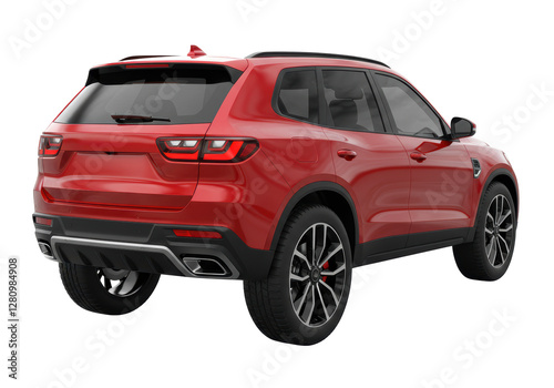 Isolated Back View of a Sport Red SUV
