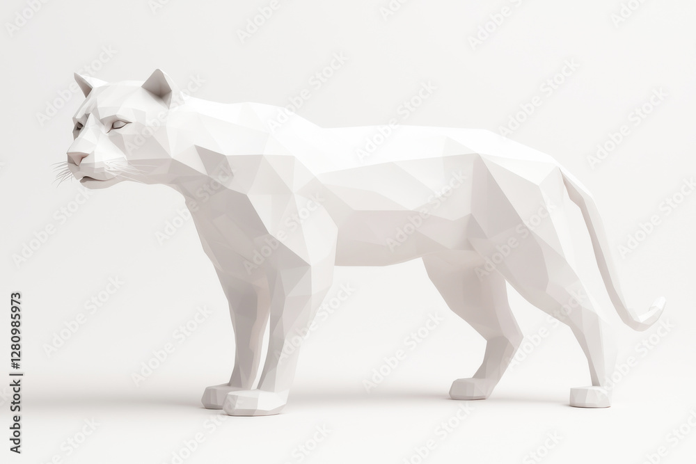 Obraz premium A minimalist polygonal sculpture of a white animal representing modern design.