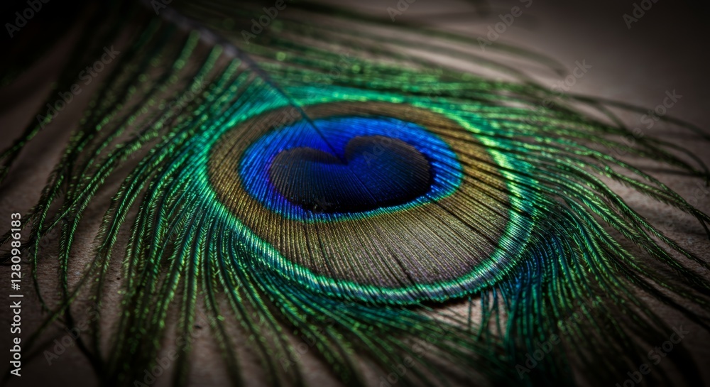Obraz premium Intricate detail of a peacock feather reflecting light and vibrant hues