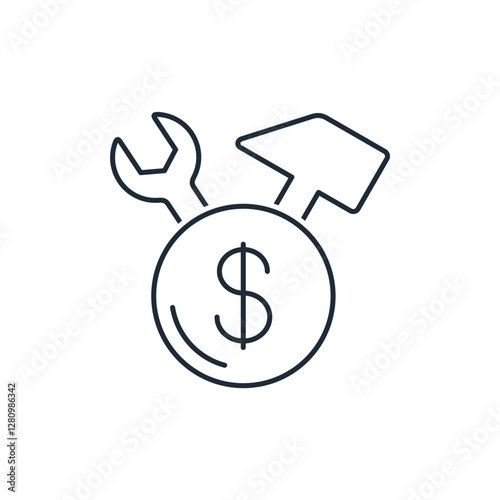  Money works. Economic process.Vector linear icon illustration isolated on white background.