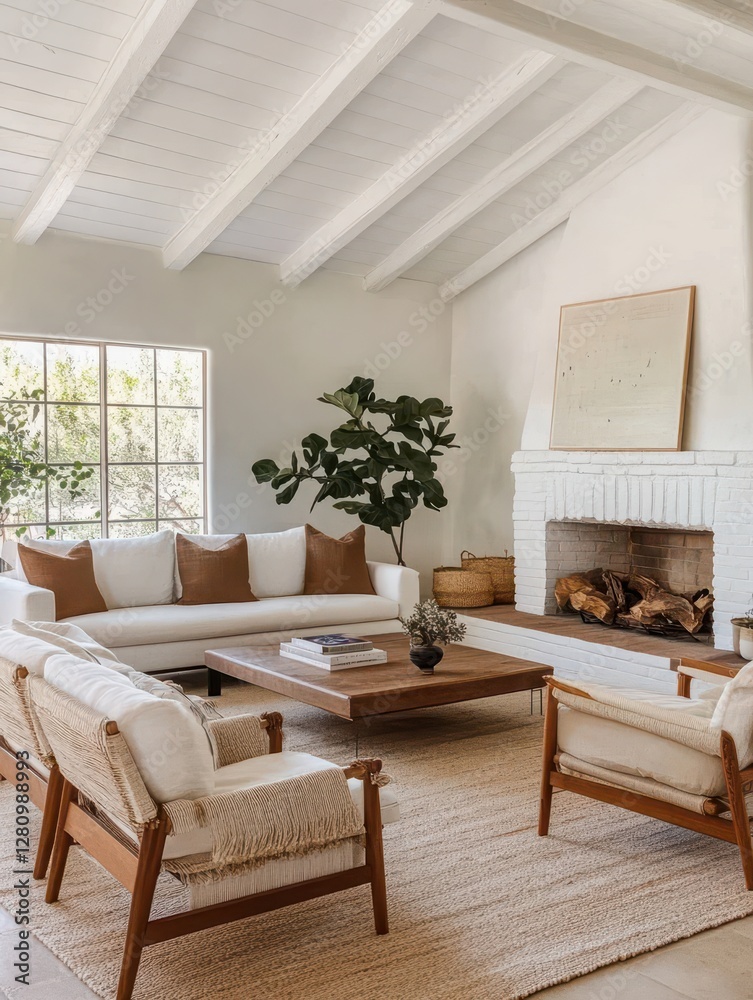 Fototapeta premium A modern living room is furnished with a white sofa