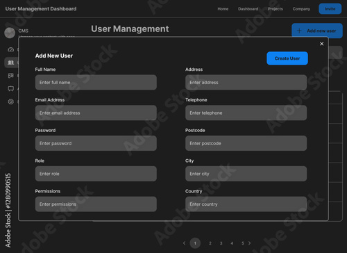User Management, Users Roles, Role Permissions, Profile Administration Black CMS App Ui Kit Template