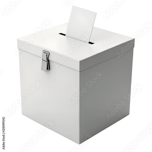 Ballot box with vote submission: democratic process, election symbol, civic duty. Isolated on a transparent background, PNG.
