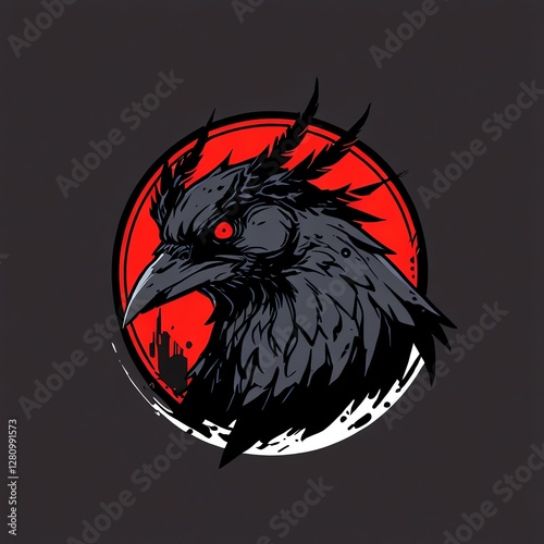 Crimson Raven: A Dark and Mystical Bird Illustration photo