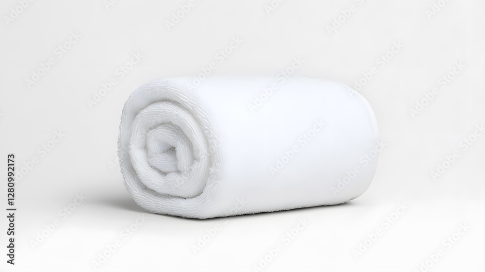Single rolled white towel, spa element, isolated on white background Single rolled white towel, spa element, isolated on white background