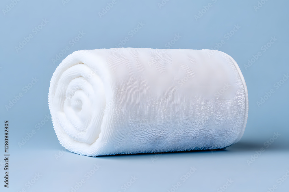 Single rolled white towel, spa element, isolated on white background