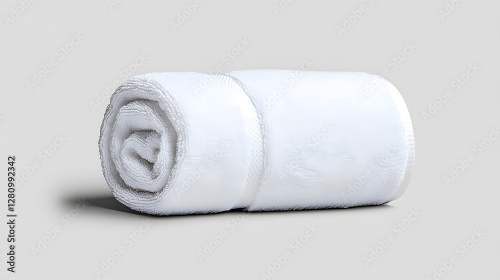 Single rolled white towel, spa element, isolated on white background