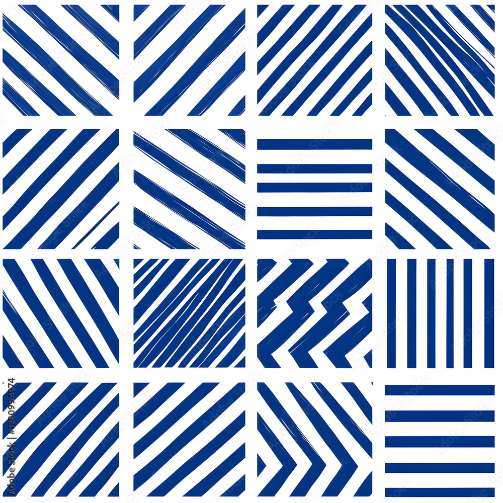 Obraz premium Blue and white tile geometric shapes pattern