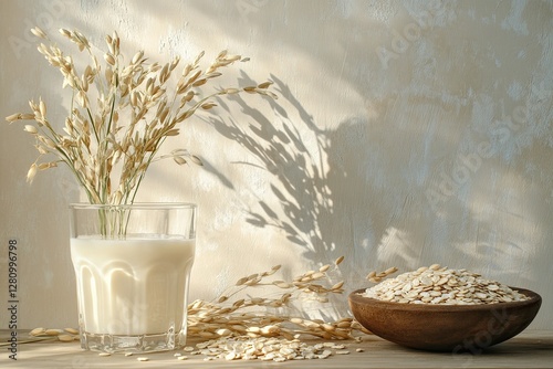 Oat milk glass oats and stalks