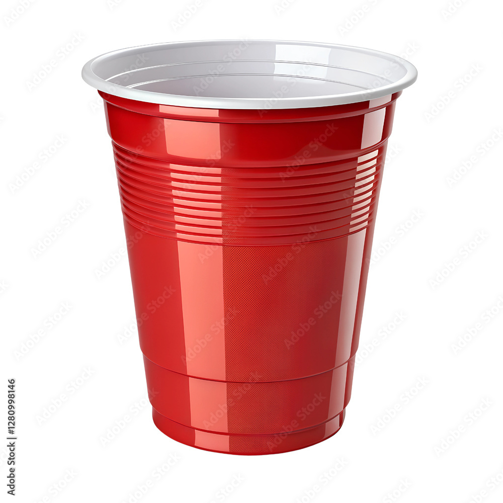 Classic red disposable drinking cup with white interior, commonly used at social gatherings Isolated on a transparent background, PNG. Classic red disposable drinking cup with white interior, commonly used at social gatherings Isolated on a transparent background, PNG.
