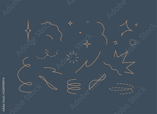 Obraz na płótnie Star line doodle design elements drawing with beige on blue background w salonie