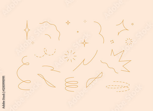 Obraz na płótnie Star line doodle design elements drawing on beige background w salonie