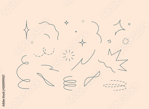 Obraz na płótnie Star line doodle design elements drawing with blue on beige background w salonie
