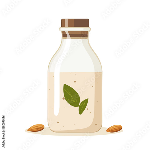 Flat vector almond milk, minimalist design, isolated on a white background.

