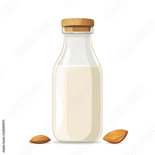 Flat vector almond milk, minimalist design, isolated on a white background.

