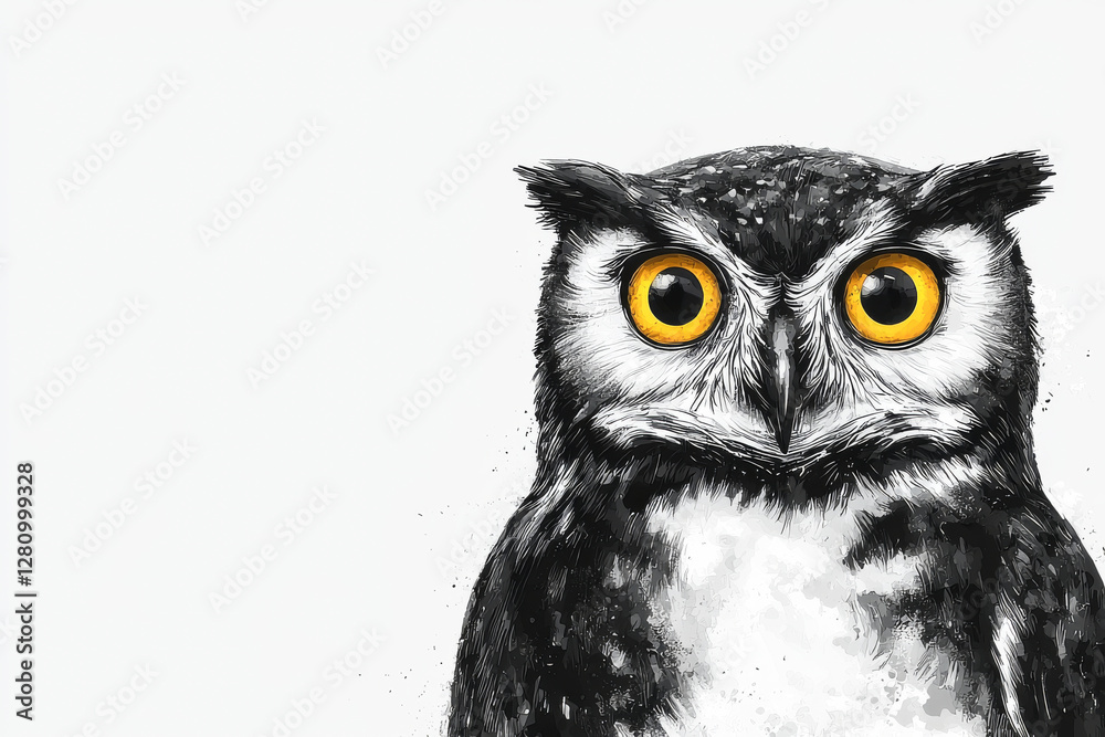 Fototapeta premium A striking owl portrait with captivating yellow eyes and intricate feather details.