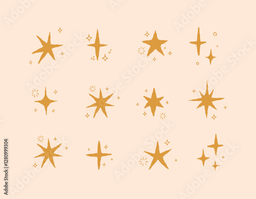 Obraz na płótnie Star shapes with elements drawing in doodle style on beige background w salonie
