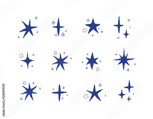 Obraz na płótnie Star shapes with elements in doodle style drawing with blue on white background w salonie