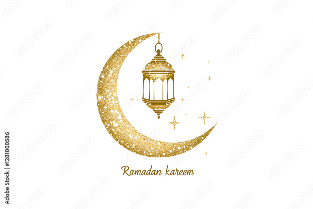 Ramadan Kareem greeting. Islamic crescent moon and lantern. End of fasting. ramadan decorations, Eid al-Fitr. Breaking of holy fast day. Muslim holiday. Arab night sky. Ramadan Kareem greeting. Islamic crescent moon and lantern. End of fasting. ramadan decorations, Eid al-Fitr. Breaking of holy fast day. Muslim holiday. Arab night sky.