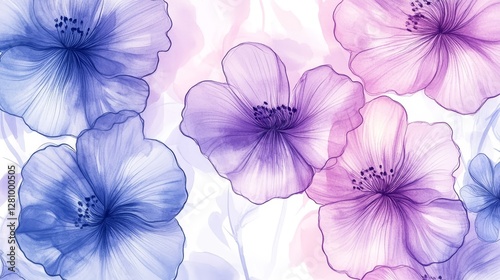 Colorful Floral Pattern with Delicate Purple and Pink Flowers