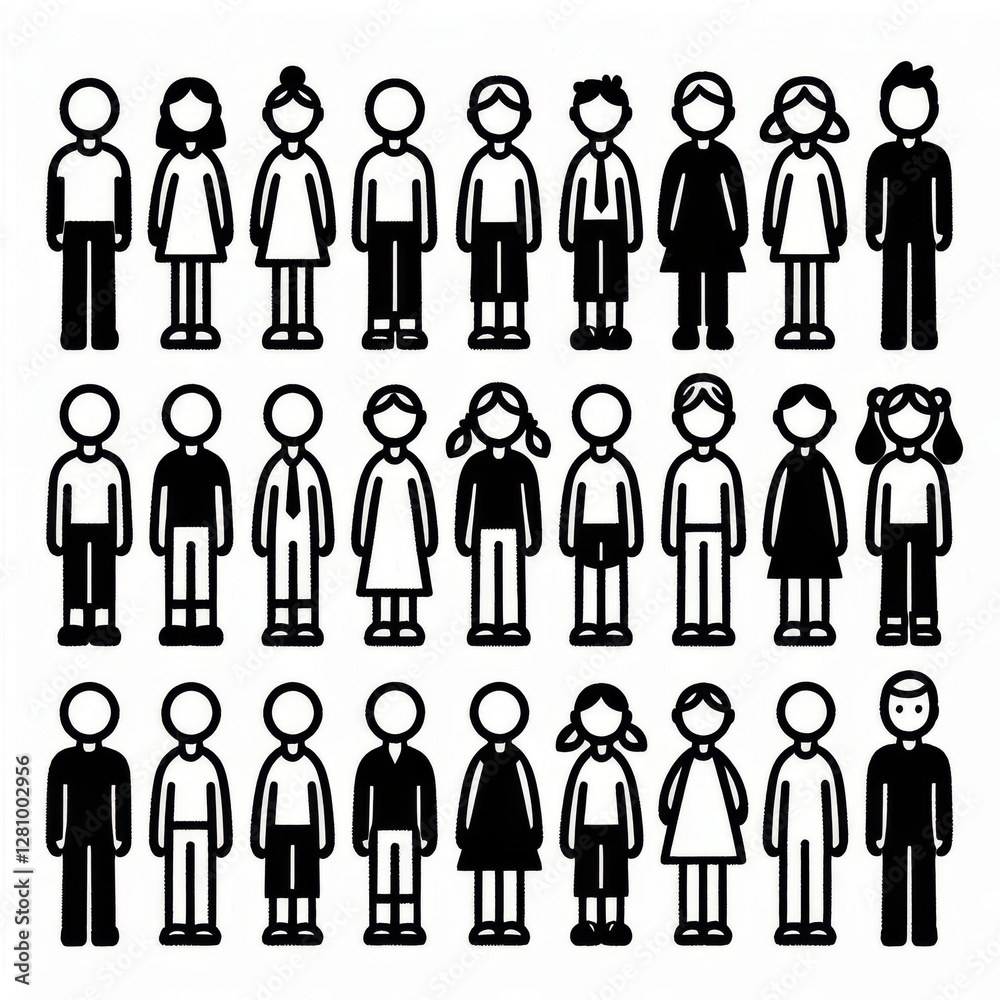 series of simple black-and-white clipart figures arranged in two rows, each with four distinct categories.
series of simple black-and-white clipart figures arranged in two rows, each with four distinct categories.