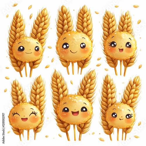 Adorable Wheat Bunnies Cute Cartoon Illustration Happy Characters photo